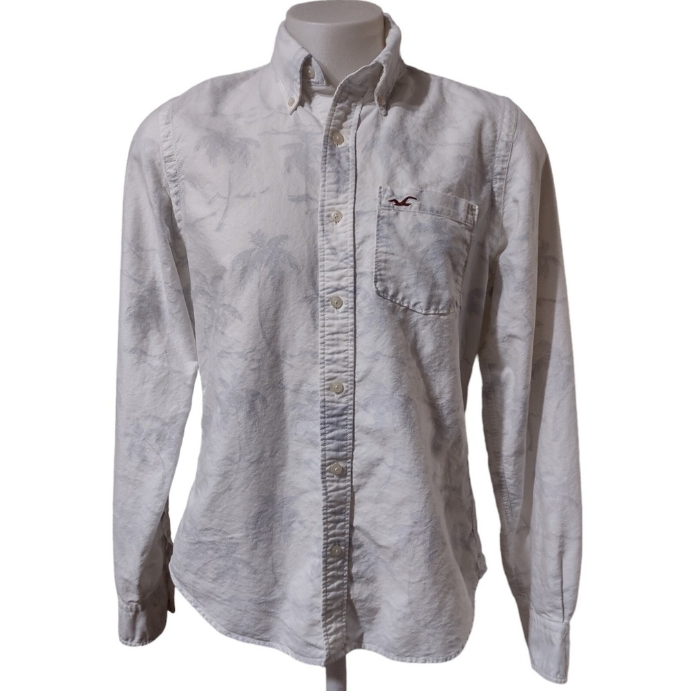 Hollister Shirt Men's Adult Large Button Up Long Sleeve Collared Logo Palm Trees
